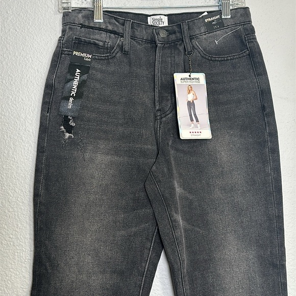 Simple Society Straight Super High Rise Distressed Denim Jeans Size 7/28 NWT - Picture 3 of 12